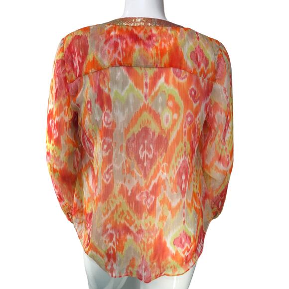Chicos Womens Size 2 US 12 L Summer Ikat Moria Top Multicolor Sheer Blouse - Picture 7 of 15
